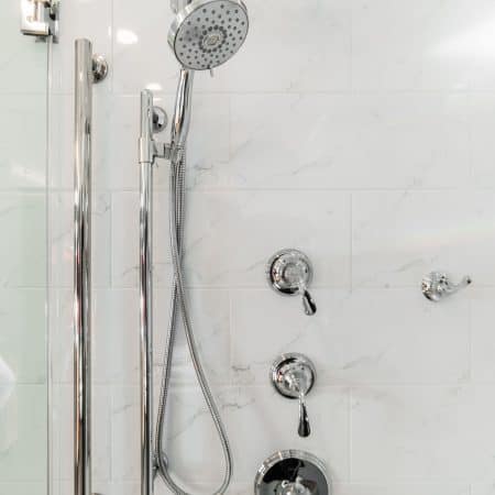bathroom remodel with silver modern fixtures