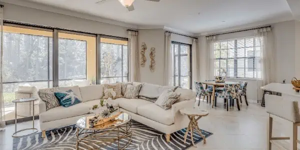 beautiful living room remodel with blue touches