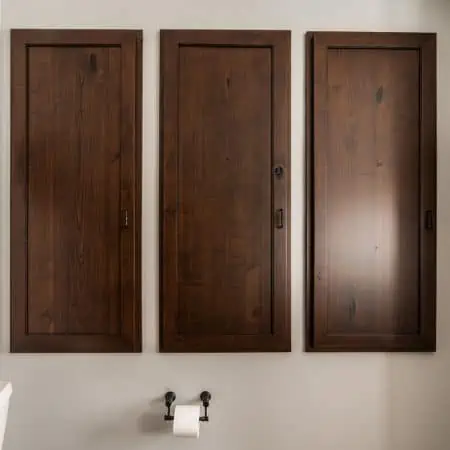 Brown bathroom remodel in Steward IL storage cabinets