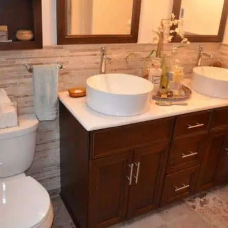 spa like bathroom remodeling with above bowl sinks