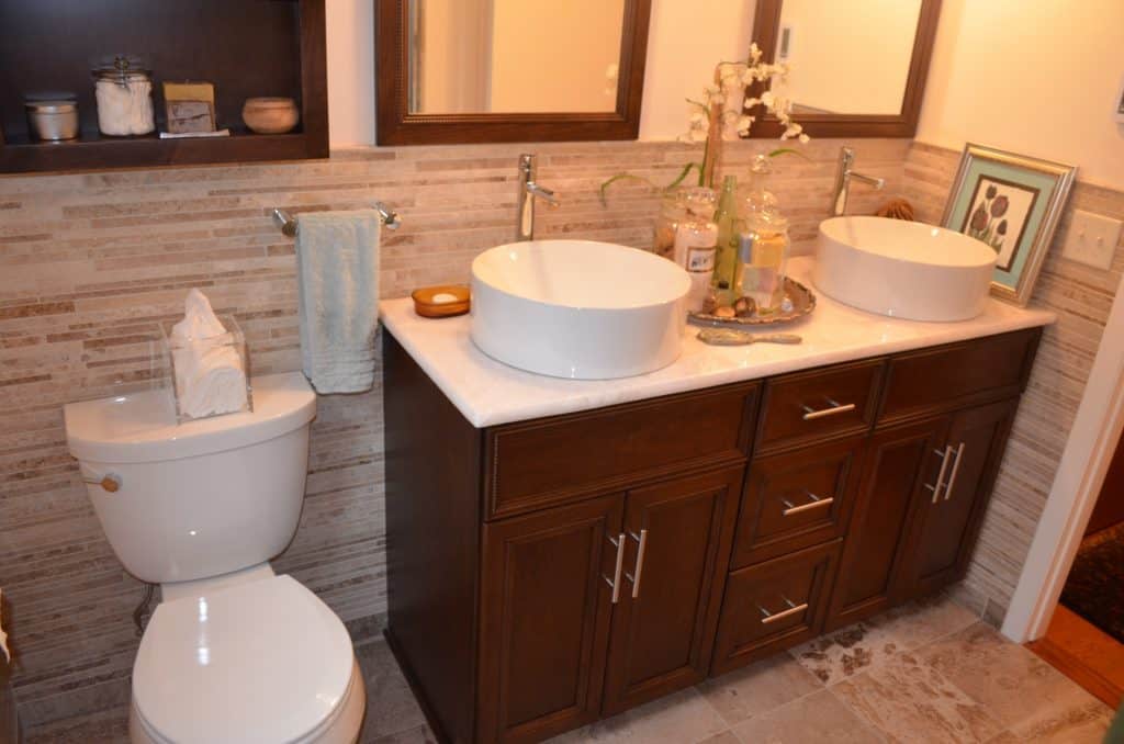 spa like bathroom remodeling with above bowl sinks