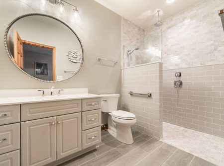 barrier free bathroom remodel with safety rods