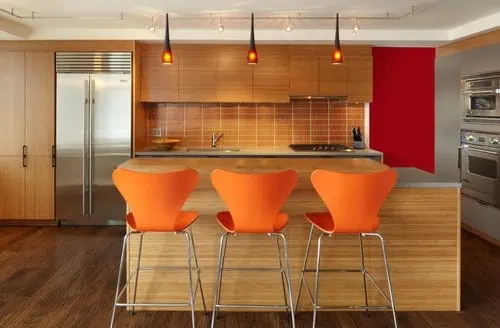 modern kitchen with stools