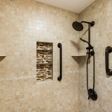 accessible bathroom shower with handles