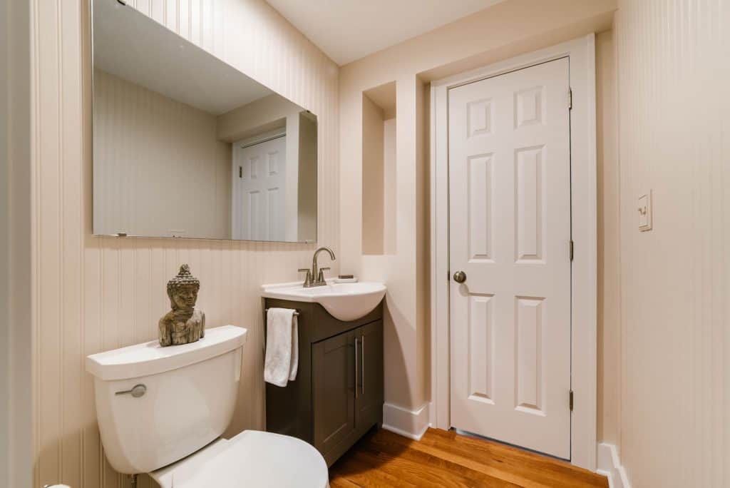 Sycamore Bathroom Remodel With Dark Cabinets